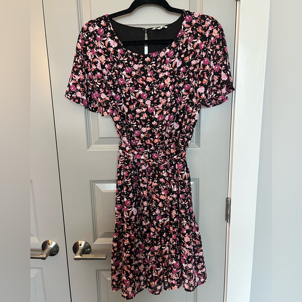 Jane and Delancey Black and Pink Floral Midi Dress